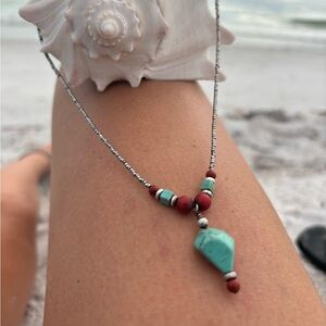 Turquoise and silver bead necklace